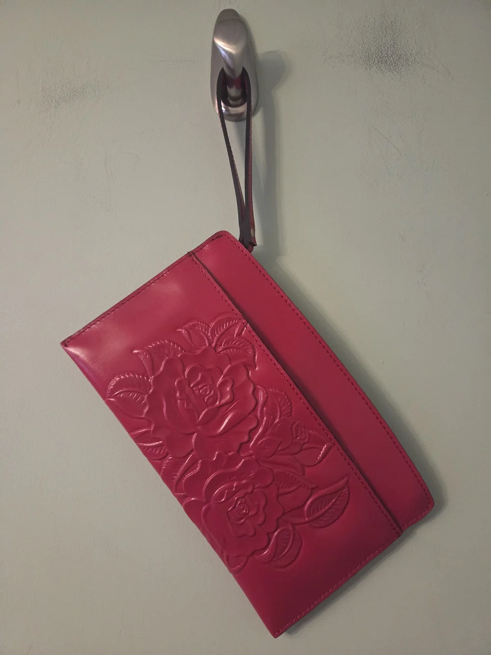 Patricia Nash Hot Pink Embossed Rose Wristlet Strawberry